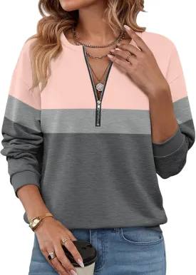 Womens Long Sleeve Shirts Half Zip Sweatshirts Quarter Zipper Fall Tops Pullover