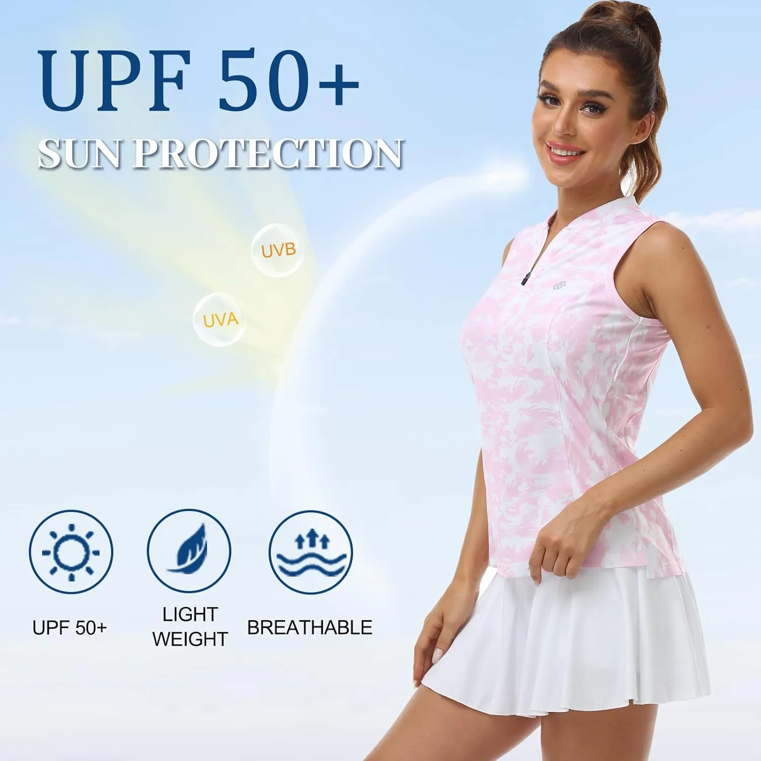 Women's Sleeveless Tennis Shirt Golf Shirts for Women Quick Dry Pickleball Shirts UPF 50  Sportswear T-Shirts with Zipper