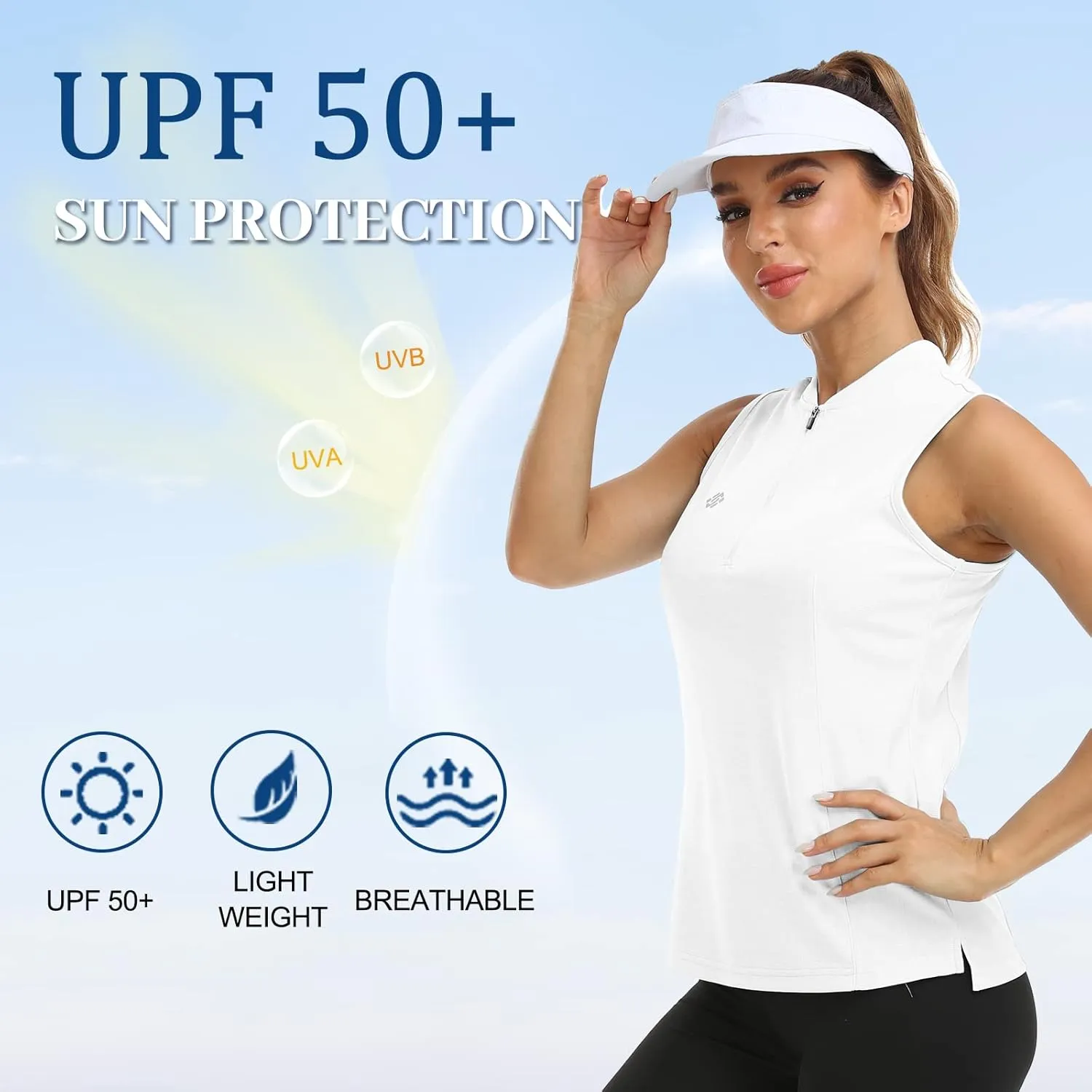 Women's Sleeveless Tennis Shirt Golf Shirts for Women Quick Dry Pickleball Shirts UPF 50  Sportswear T-Shirts with Zipper