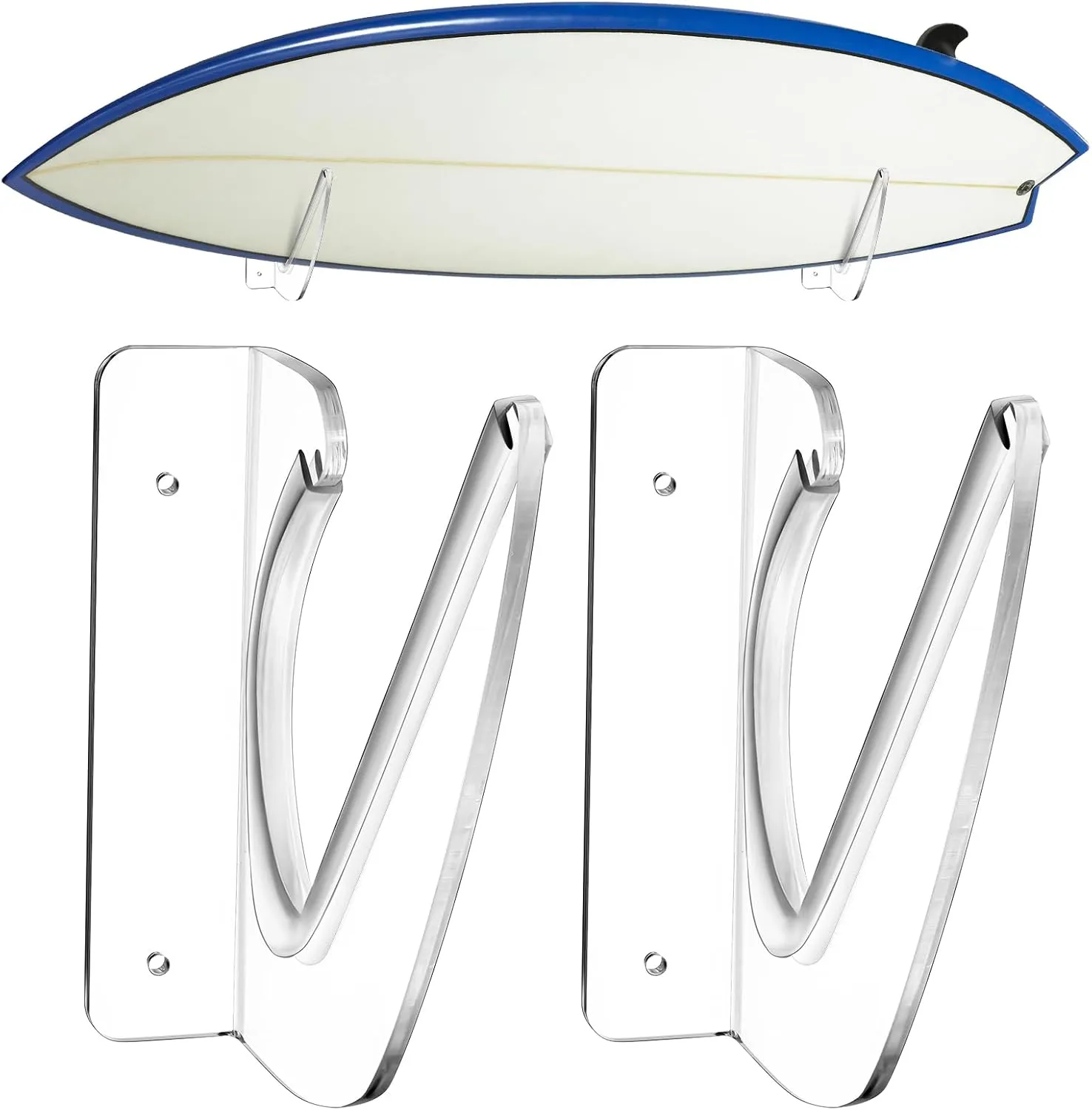 Yousoontic 2 Sets Surfboard Wall Mount Rack Clear Acrylic Surf Board Wall Display Vertical Surfboard Rack Storage Holder for Surfboards Short Boards Holds 50 Lbs