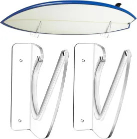 Yousoontic 2 Sets Surfboard Wall Mount Rack Clear Acrylic Surf Board Wall Display Vertical Surfboard Rack Storage Holder for Surfboards Short Boards Holds 50 Lbs